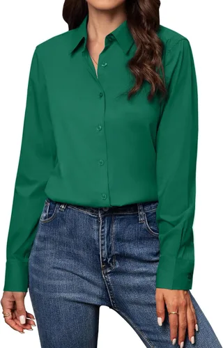 Miniatura 31 de Gleeivy Camisas con botones para mujer de ajuste clásico, camisa de vestir, camisa de trabajo, de negocios, casual, de manga larga, blusa, tops A