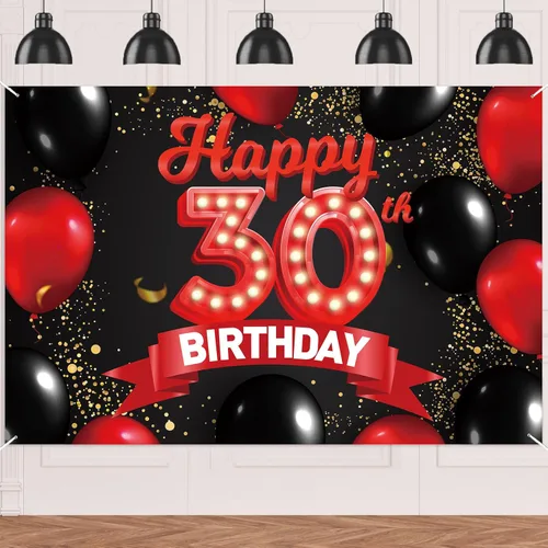 Miniatura 43 de Cartel de feliz cumpleaños 15 color rojo y negro, decoración temática de globos para niñas y mujeres, princesas de 15 años, fiesta de cumpleaños