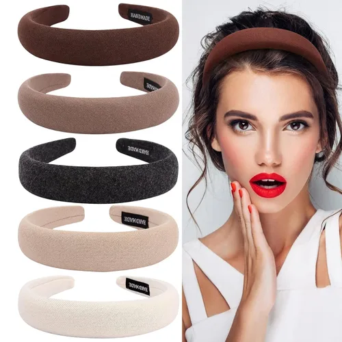 Ondder Diademas acolchadas surtidas para mujeres y niñas, accesorios de turbante ancho de color sólido a la moda, Diademas para mujer de moda