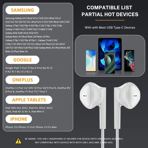 Miniatura 7 de Auriculares USB C tipo C para iPhone 17 Pro/17 Air 15/16 Pro/15 Pro Max/Samsung S25 Auriculares con micrófono con aislamiento de ruido estéreo