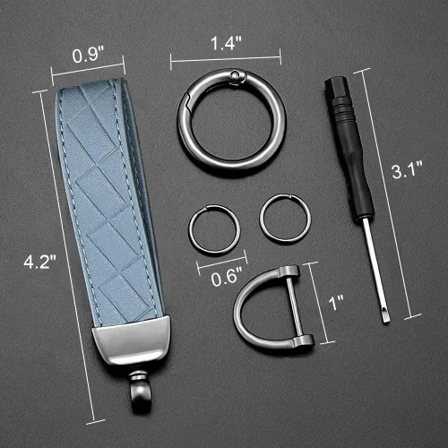 Miniatura 4 de Llavero de llaves de coche, llavero de cuero, llavero de coche decorativo universal, anillo en D antipérdida, llavero giratorio de 360 grados, Azul