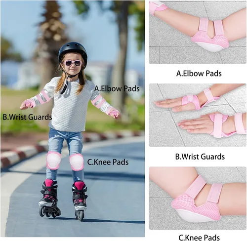 Miniatura 4 de Juego de rodilleras y coderas para niños y jóvenes con protector de muñeca 3 en 1 para niños de 3 a 14 años para patineta, esquí, ciclismo, ciclismo