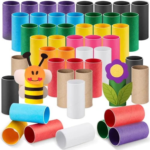 Miniatura 12 de Henoyso Paquete de 100 tubos de cartón para manualidades, rollos gruesos de papel higiénico vacíos para niños, proyectos de aula, manualidades