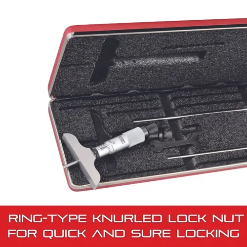 Miniatura 8 de Starrett Medidor de profundidad micrómetro con tuerca de bloqueo moleteada tipo anillo, trinquete combinado y acelerador - Ajuste rápido y fácil