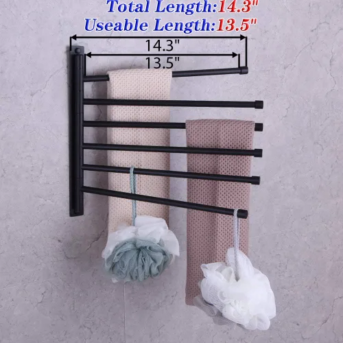 Miniatura 4 de GERZWY - Toallero de baño con brazo giratorio montado en la pared, con 6 brazos, organizador para toallas, acero inoxidable SUS 304, acabado negro
