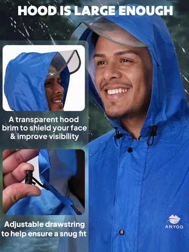 Miniatura 19 de Anyoo Poncho de lluvia con capucha, impermeable, ligero, para hombres, mujeres y adultos, con bolsillo para senderismo, camping, actividades al aire