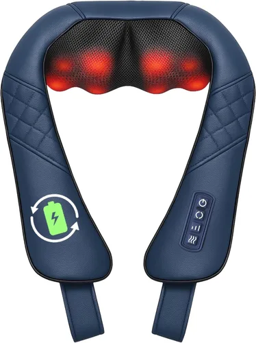 Beleduc Masajeador de cuello inalámbrico para aliviar el dolor de tejido profundo, masajeador Shiatsu cuello hombros con calor, masajeador eléctrico