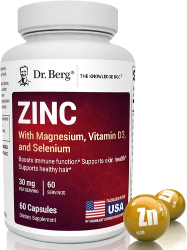 Dr. Berg Zinc 30mg mejorado con magnesio, vitamina D3, selenio y cobre – Suplementos de zinc para hombres y mujeres – Zinc quelado para apoyo