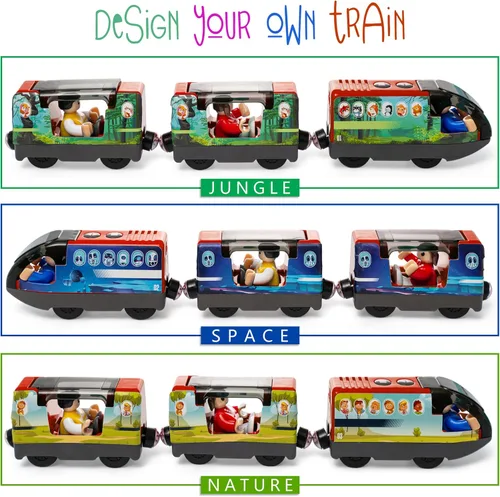 Miniatura 5 de Kipipol - Juego de tren de locomotora de acción operado por batería para pistas de madera, (magnético) - Compatible con juguetes de Thomas The Rojo