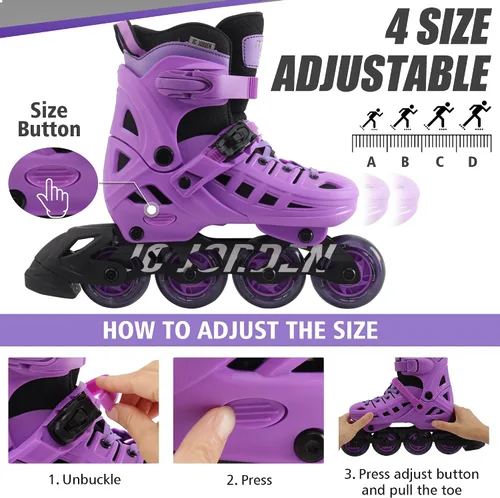 Miniatura 5 de Patines en línea para niños, niñas y niños, 4 tamaños ajustables con ruedas de luz completa para mujeres y hombres, carcasa exterior duradera