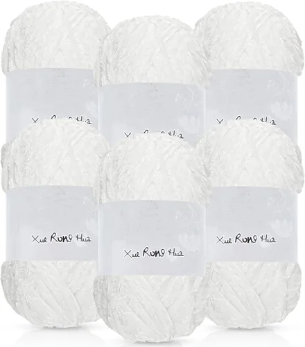 Miniatura 12 de Amylove 6 rollos de hilo de felpilla de terciopelo suave para ganchillo de 1182 yardas, manta de poliéster, hilo grueso mullido para tejer y hacer