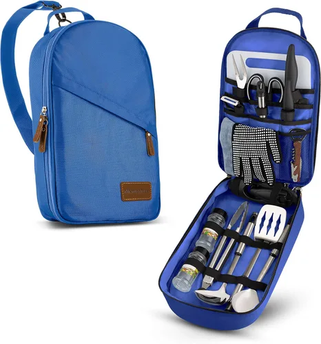Miniatura 9 de Juego de utensilios de cocina para campamento, organizador de viaje, accesorios de parrilla, equipo compacto portátil para mochileros, barbacoa, 12