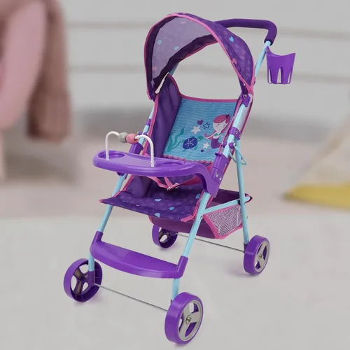 Miniatura 2 de 509 Tripulación: Cochecito de muñeca sirena – Juego de simulación para niños, toldo y portavasos, fácil de plegar almacenamiento y viajes, se adapta