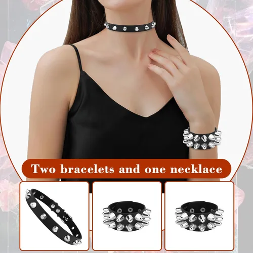 Miniatura 6 de Pulsera de Halloween, collares, accesorios de cuero con tachuelas, con tachuelas emo, punk, góticas, collares para mujeres y hombres