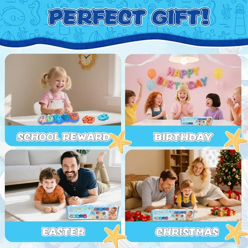 Miniatura 7 de Juguetes de baño para bebés, silicona de alta calidad, sin moho, para clasificar y apilar formas de animales del océano, juguetes de baño para niños