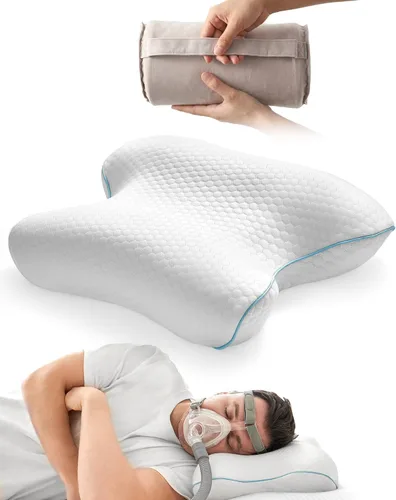 Miniatura 10 de Almohada de espuma viscoelástica CPAP, almohada de viaje pequeña para todos los usuarios de CPAP con funda refrescante y lavable, almohada de cuello