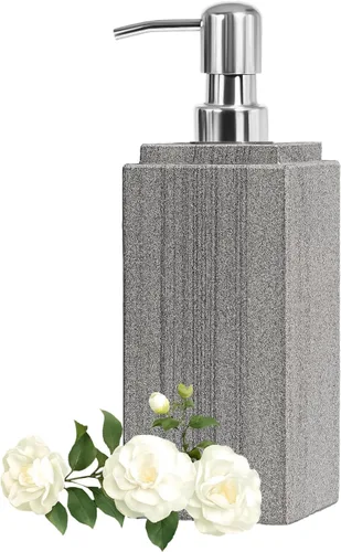 Dispensador de jabón de mármol para baño, Amaauto dispensador de jabón líquido y loción de mármol natural con bomba en botella para encimera de Gris