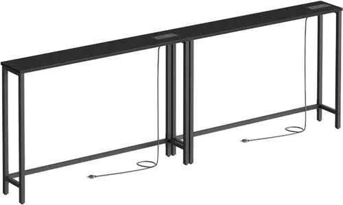 Miniatura 10 de HOOBRO Mesa consola delgada de 39.4 pulgadas con toma de corriente, mesa detrás del sofá de 5.9 pulgadas con estación de carga, mesa de sofá