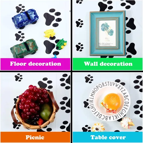 Miniatura 3 de Tatuo 2 manteles con estampado de patas, decoración de cumpleaños de perro, funda de mesa de plástico con diseño de pata de gato, desechable, Negro
