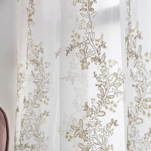 Miniatura 7 de Amidoudou 1 par de cortinas de tul bordadas de lujo para sala de estar, boda, cortinas transparentes con flores doradas 3D (blanco, 51 x 84 pulgadas)