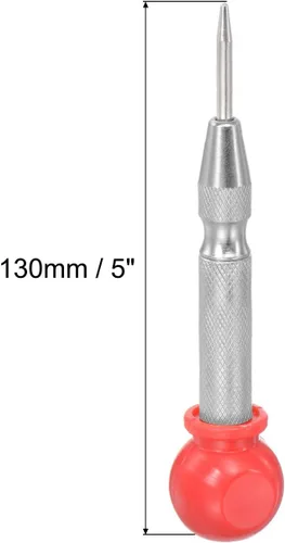 Miniatura 2 de uxcell Punzón central automático, 5 pulgadas, con resorte, agujero central, herramienta de mano, ajustable, tono plateado, con tapa para madera