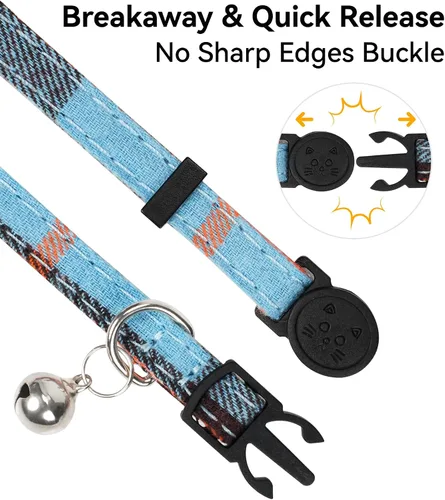 Miniatura 5 de Joytale Collar de gato mejorado con campanas, collares de gato separables con corbatín, 1 paquete de collares de gatito a cuadros de seguridad