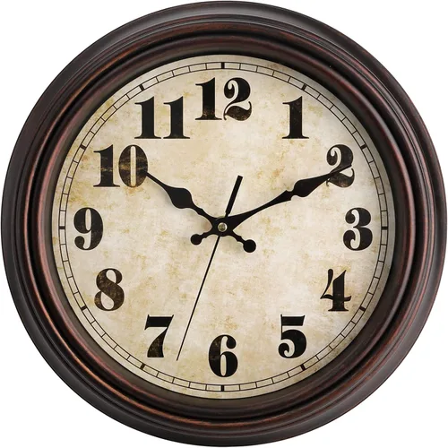 TOPZEA Reloj de pared retro, 12 pulgadas, silencioso, sin tictac, clásico, decorativo, de cuarzo, funciona con pilas, reloj de pared vintage para