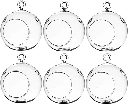 Miniatura 10 de WGV Globo de terrario colgante, ancho 5 pulgadas, altura 6 pulgadas, maceta de aire para suculentas, florero de vidrio transparente con parte