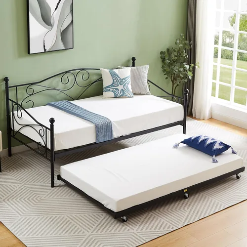 Miniatura 23 de VECELO - Marco de sofá cama de tamaño individual con soporte de listones de acero, cabecero, plataforma de cama para sala de estar, habitación