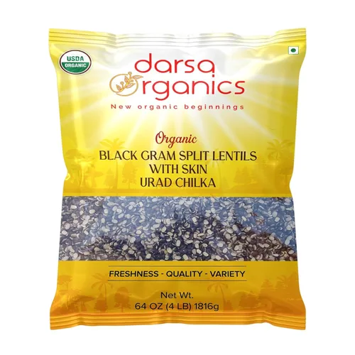 Miniatura 10 de Darsa Organics Split Urad Dal (Chilka) 2 libras - Lentejas orgánicas negras con piel - Lentejas ricas en proteínas sin OMG con certificación USDA