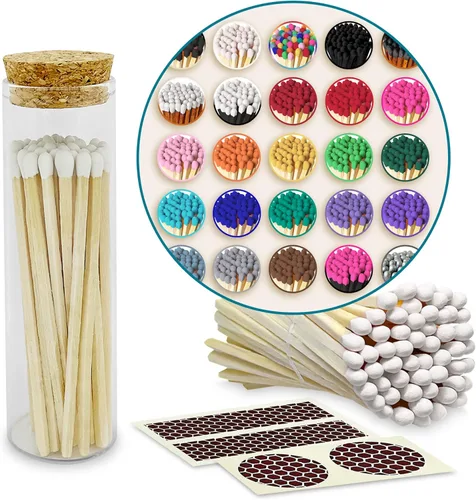 Miniatura 20 de 4" Fósforos Todos Negros en un Frasco + Adhesivos de Mechero Incluidos 100 Fósforos Negros con Punta Negra Decorativos y Seguros con Soporte
