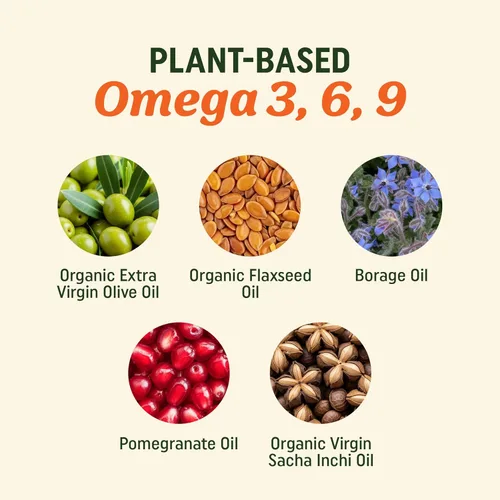 Miniatura 2 de Suplementos veganos de Omega 3 6 9 Mezcla de Omega 369 triple a base de plantas de 2000 mg Apoyo para la salud del corazón, el cerebro, la piel