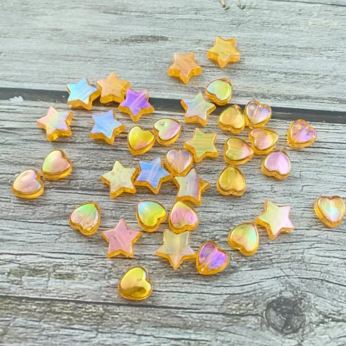 Miniatura 3 de 350 cuentas acrílicas de corazón y estrella, corazones de 0.394 pulgadas, estrellas de 0.394 pulgadas, espaciadores para pulseras, collares, aretes