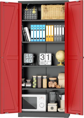 Miniatura 32 de INTERGREAT Gabinete de almacenamiento de metal con puertas con cerradura, gabinetes de almacenamiento de acero con cerradura con 2 puertas