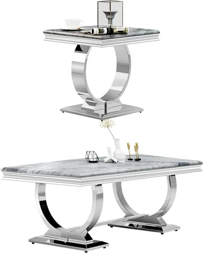 Miniatura 12 de ACEDÉCOR Moderno juego de mesa de centro de 4 piezas, dorado, mesa de mármol sintético, incluye mesa auxiliar, 2 mesas auxiliares, mesa consola, Oro