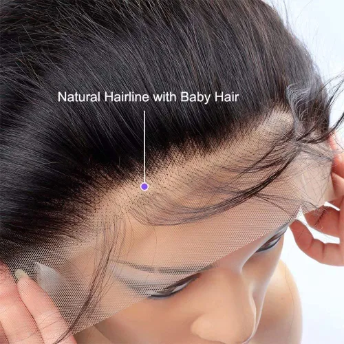 Miniatura 4 de 13x4 de oreja a oreja cierre frontal de encaje transparente HD cabello humano con nudos de cabello de bebé, 100% virgen Remy, cierre frontal