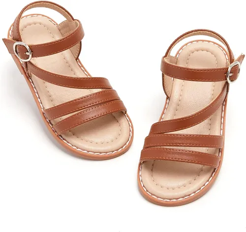 ESTINE ToddlerLittle Kid Girls Dress Cross Strappy Open Toe Sandals Princess Flats Summer Flower Girl Shoes