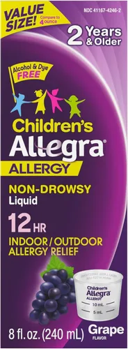 Allegra Líquido para aliviar la alergia de 12 horas para niños, sin somnolencia, medicamento antialérgico para interiores y exteriores, 30 mg de