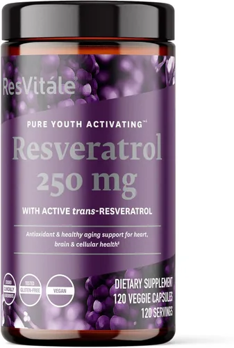 ResVitále Resveratrol 250 mg - Suplemento de resveratrol para hombres y mujeres - 120 cápsulas vegetales