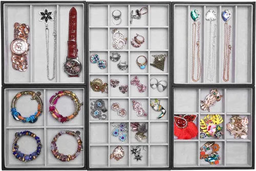 Miniatura 10 de Bandejas mágicas apilables para joyas, organizador de cajones de armario para accesorios, gadgets y cosméticos, caja de almacenamiento