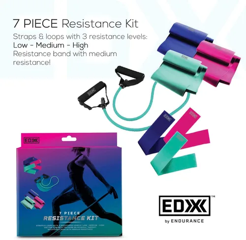 Miniatura 2 de EDX Bandas de resistencia con asas para entrenamientos, ejercicio, fitness, estiramiento, terapia física, juego de 7, colores surtidos