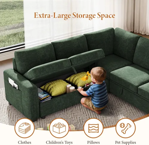 Miniatura 4 de Vesgantti Sofá Seccional con Cama de 88.4" con Cama Extraíble, Sofá Seccional Modular en Forma de L de 5 Asientos con Almacenamiento, Cómodo Sofá