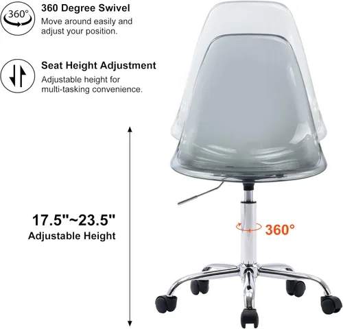 Miniatura 2 de HOMEFUN Silla de escritorio transparente, de acrílico, giratoria, sin brazos, altura ajustable, de plástico moldeado fantasma, sillas de oficina