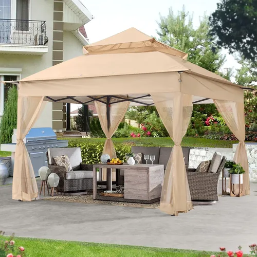 Miniatura 8 de ABCCANOPY Gazebo desplegable de 11 x 11 pies - Tienda de campaña con toldo para exteriores con mosquitera para patio, jardín y patio trasero (caqui)