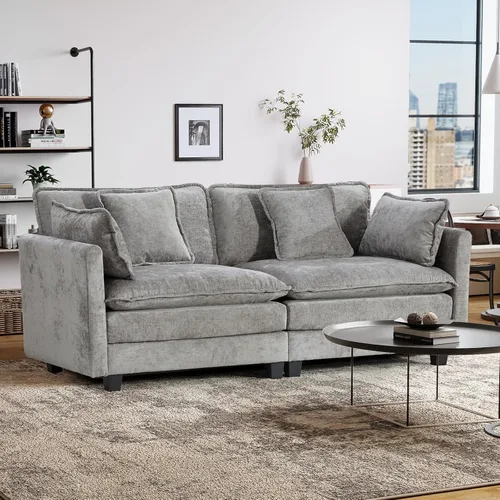 Miniatura 51 de Sofá seccional modular convertible de 76.7", sofás de dos plazas de chenilla con asiento profundo y cojines tipo loveseat para sala de estar, Beige