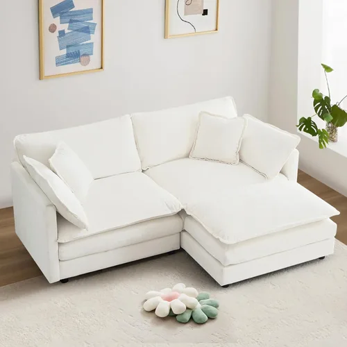 Miniatura 98 de Sofá seccional modular convertible de 76.7", sofás de dos plazas de chenilla con asiento profundo y cojines tipo loveseat para sala de estar, Beige