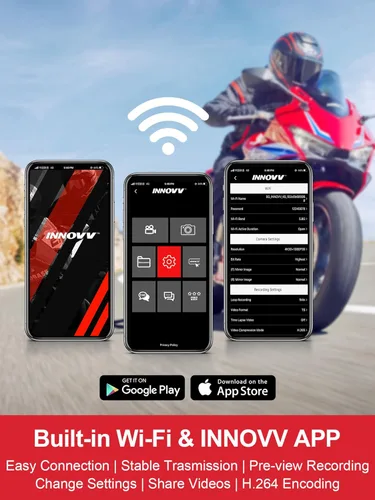 Miniatura 5 de INNOVV K6 - Cámara de salpicadero de motocicleta de doble canal QHD 2K+1080P, IP67 impermeable Mini Motocam con Wi-Fi, ángel dorado de 120°
