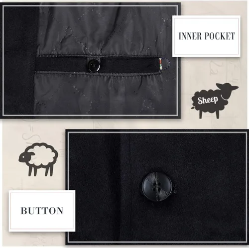 Miniatura 3 de iCKER - Abrigo largo de mezcla de lana para hombre en invierno, estilo piloto de marinero