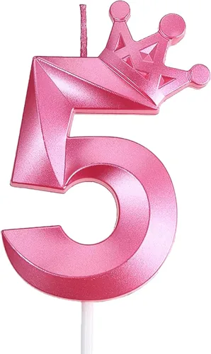 Miniatura 45 de Vela rosa de cumpleaños número 1, decoración temática rosa para fiesta de primer cumpleaños, velas de número 3D diseñadas con corona para decoración