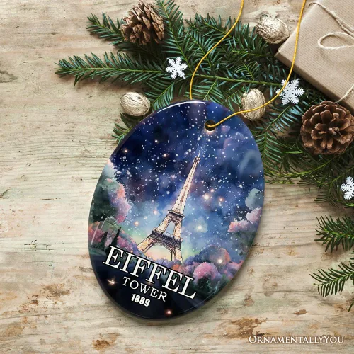 Miniatura 4 de Adorno de Navidad Majestic Night View de la Torre Eiffel, recuerdo de Francia y regalo (óvalo)